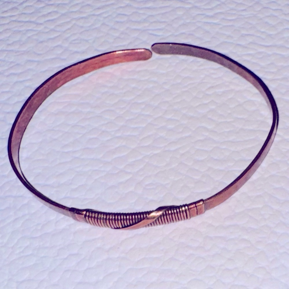 Solid Copper Wire Wrapped Hammered Bangle Bracele… - image 3